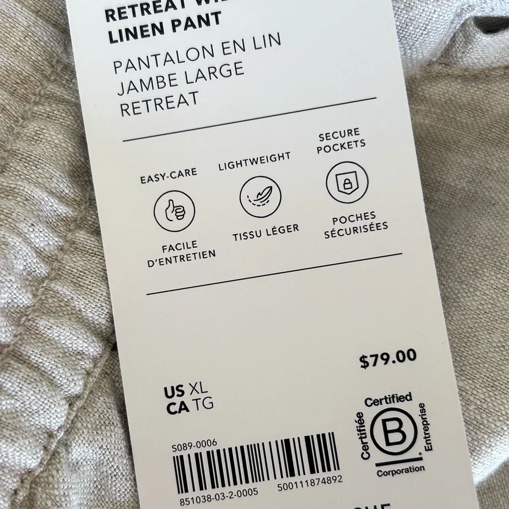 Athelta Retreat 100% Linen High Rise Wide Leg Pant Natural Size XL NWT - Picture 8 of 11
